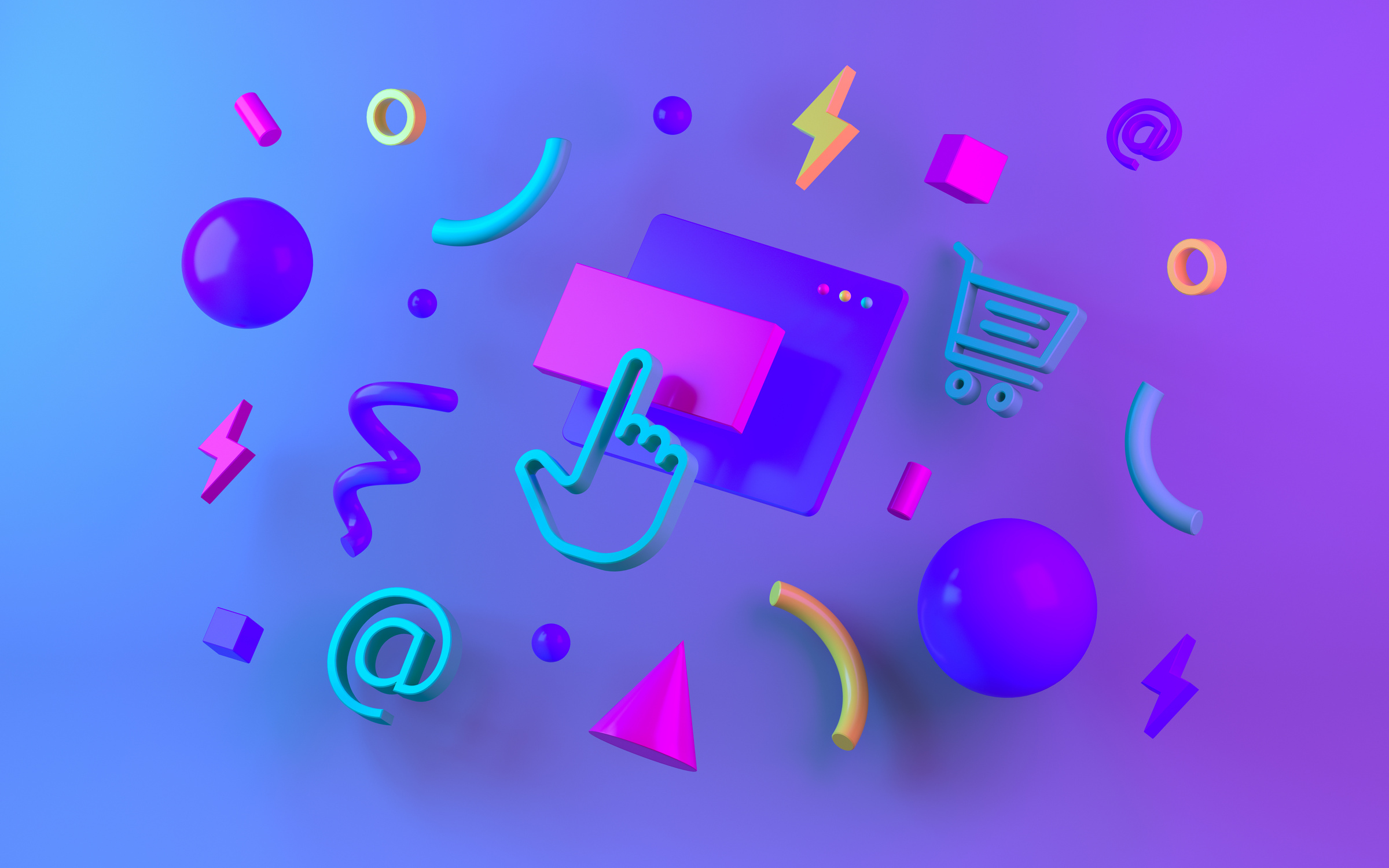 Bright multicolor geometric shapes for web design. 3d render